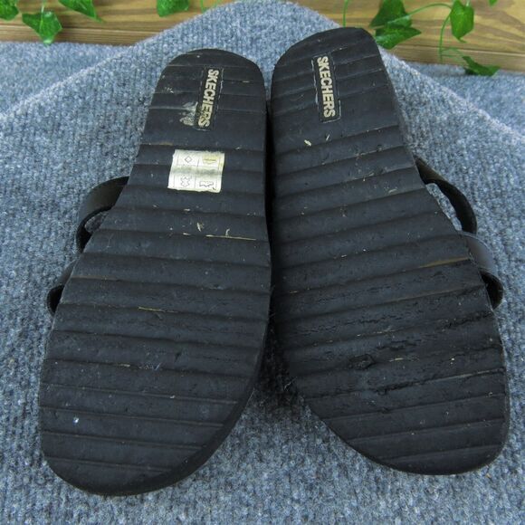 Skechers‎ Women Slide Sandal Shoes Black Leather Size 6 Medium - Picture 8 of 10